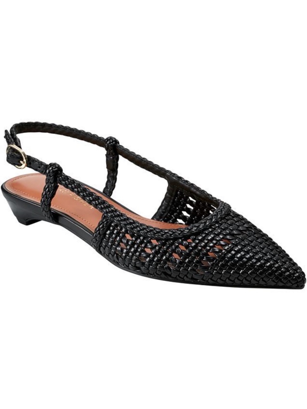 Marc Fisher Black Woven Pointed Slingback Loafers